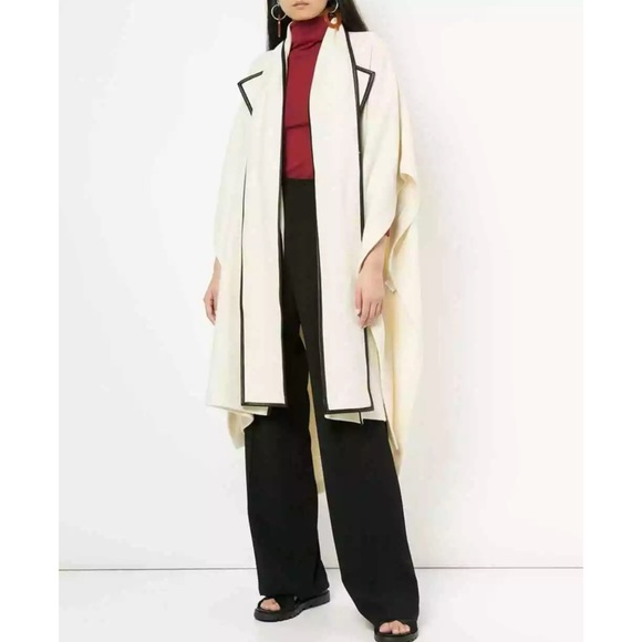 ROSETTA GETTY Cotton Wool Leather Scarf Cape Topper Coat Jacket S,M,L - Picture 3 of 13